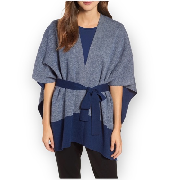 Eileen Fisher Size S/M Felted Merino Wool Double Face Poncho, Blue Bonnet - NWOT - Picture 1 of 10